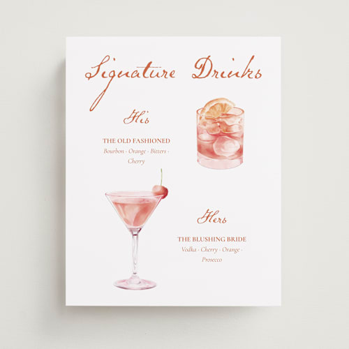 This is a tangerine wedding signs with standard by Celine Nguyen called sip & celebrate printing on doublethick in 8x10