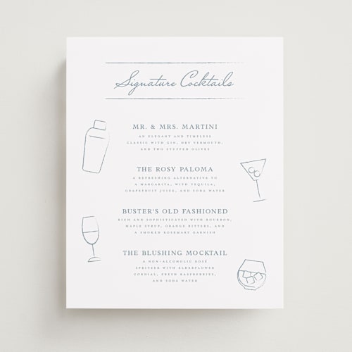 This is a wave wedding signs with standard by Laura Hamm called signature cocktails printing on doublethick in 8x10
