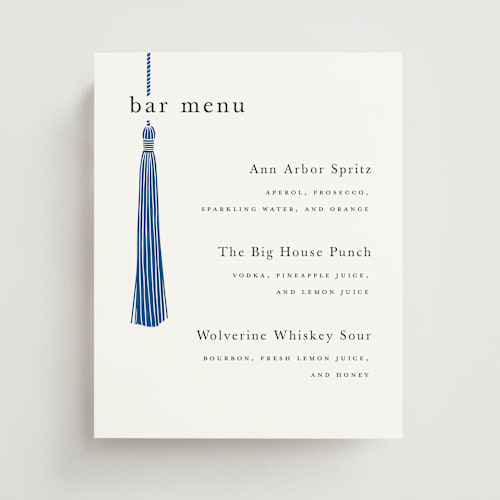 This is a cobalt graduation party decorations with standard by Ashlee Townsend called tassled printing on doublethick in 8x10