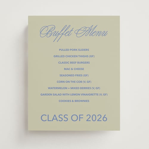 This is a denim graduation party decorations with standard by Inkblot Design called new style printing on doublethick in 8x10