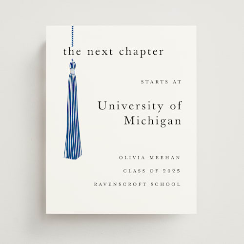 This is a cobalt graduation party decorations with standard by Ashlee Townsend called tassled printing on doublethick in 8x10