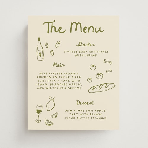 This is a olive wedding signs with standard by Carmia Jordaan called playful doodles printing on doublethick in 8x10