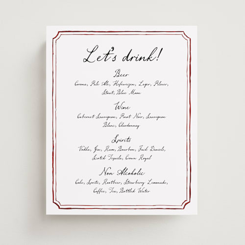 This is a wine wedding signs with standard by Cass Loh called handwritten printing on doublethick in 8x10
