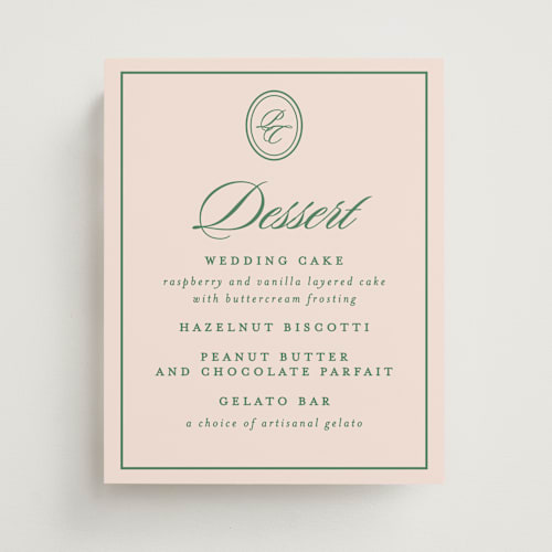 This is a emerald wedding signs with standard by Creo Study called scripted printing on doublethick in 8x10