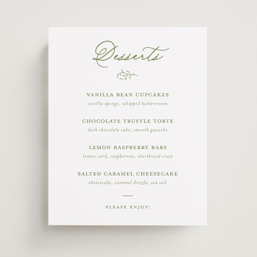 This is a pistachio wedding signs with standard by Katherine Moynagh called garden script printing on doublethick in 8x10