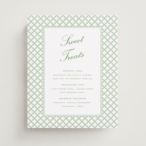 This is a sage wedding signs with standard by Angela Garrick called garden trellis printing on doublethick in 8x10