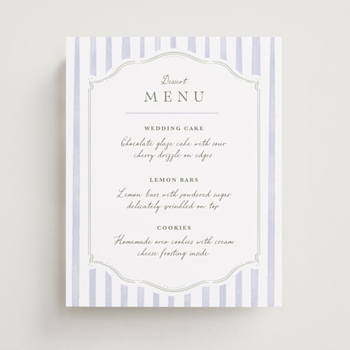 This is a periwinkle wedding signs with standard by Kristen Smith called delicate vines printing on doublethick in 8x10