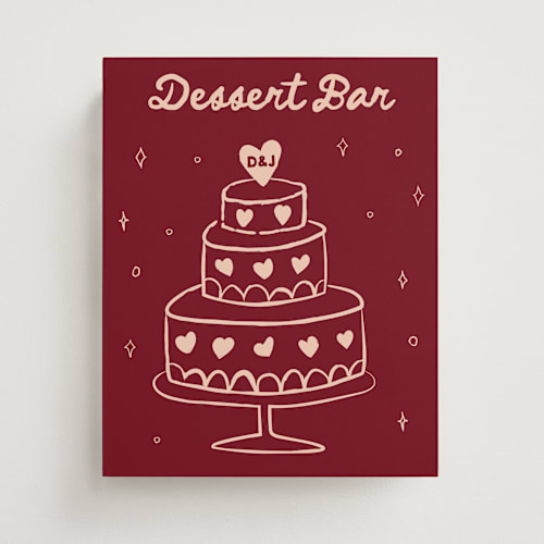 This is a maroon wedding signs with standard by Jennifer Lew called victoria printing on doublethick in 8x10