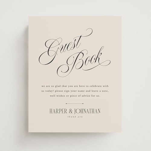 This is a linen wedding signs with standard by Kate Ahn called mirin printing on doublethick in 8x10