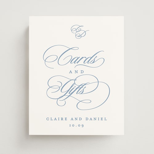 This is a sky wedding signs with standard by Creo Study called aristocratic printing on doublethick in 8x10