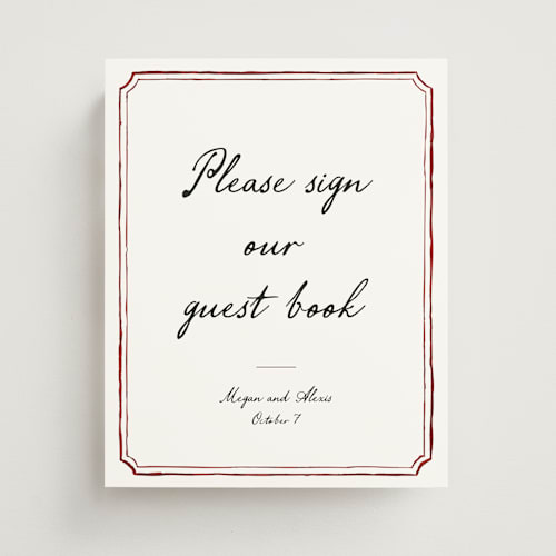 This is a wine wedding signs with standard by Cass Loh called handwritten printing on doublethick in 8x10