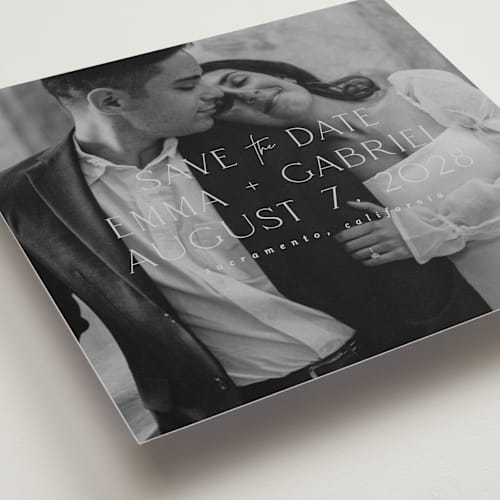 This is a sage save the date with standard by JoAnn Jinks called centered love printing on recycled smooth signature in standard
