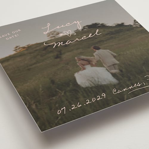 This is a blush save the date with standard by Ani Somi called ballpoint suite printing on recycled smooth signature in standard