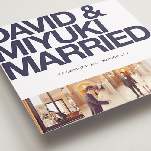 This is a dark knight blue wedding announcements with standard by Alex Elko Design called four square printing on signature in standard