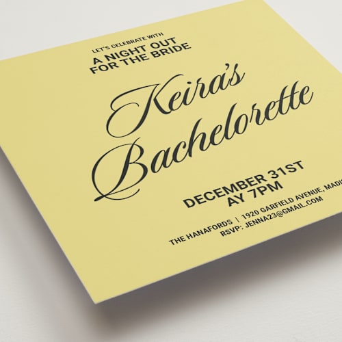 This is a butter bachelorette party invitations with standard by Inkblot Design called cocktails and convos printing on signature in standard