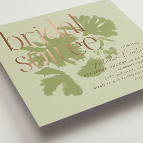 This is a tapenade bridal shower invitations with foil pressed by Kamala Nahas called birthday soiree printing on signature in standard