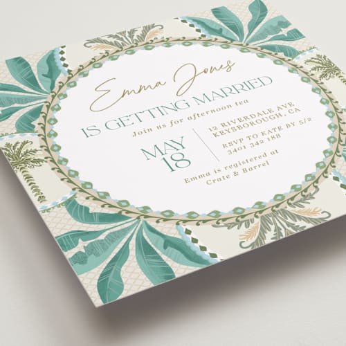 This is a natural bridal shower invitations with standard by Christina Cesario called boho botanical  printing on signature in standard