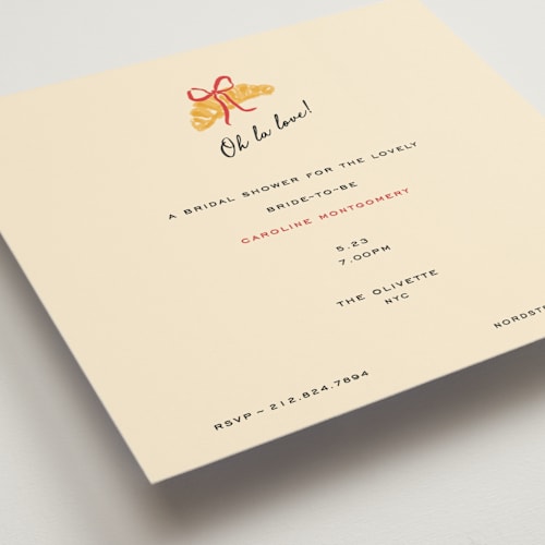 This is a scarlet bridal shower invitations with standard by Sarah Rosenthal called oh la love! printing on signature in standard