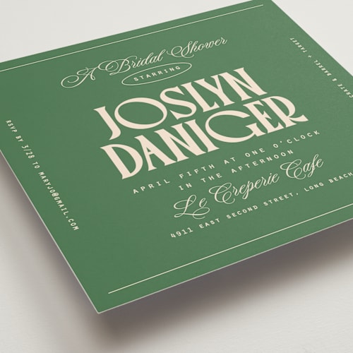 This is a parakeet bridal shower invitations with standard by Owl and Toad called starring printing on signature in standard