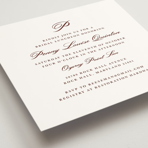 This is a mahogany bridal shower invitations with standard by Katie Ylinen called east coast formal printing on signature in standard