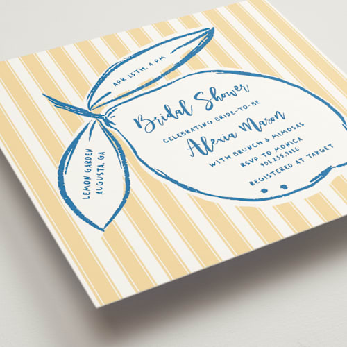 This is a lemon bridal shower invitations with standard by Jelena Vuletic called citrine printing on signature in standard