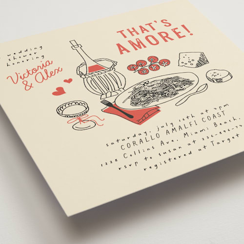 This is a tomato bridal shower invitations with standard by Sherley Ferreira called that's amore printing on signature in standard
