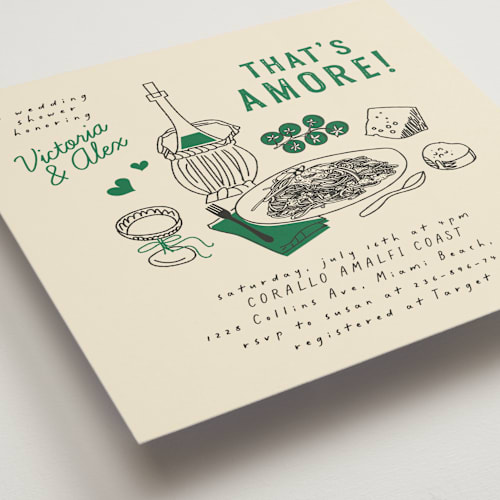 This is a pine bridal shower invitations with standard by Sherley Ferreira called that's amore printing on signature in standard