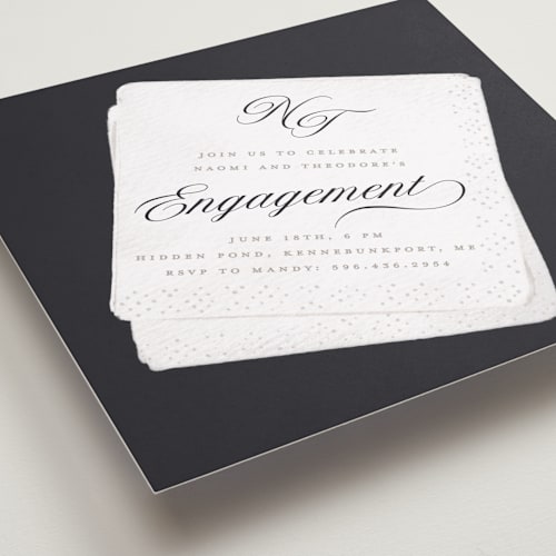 This is a noir engagement party invitations with standard by Gwen Bedat called cocktail napkin printing on signature in standard