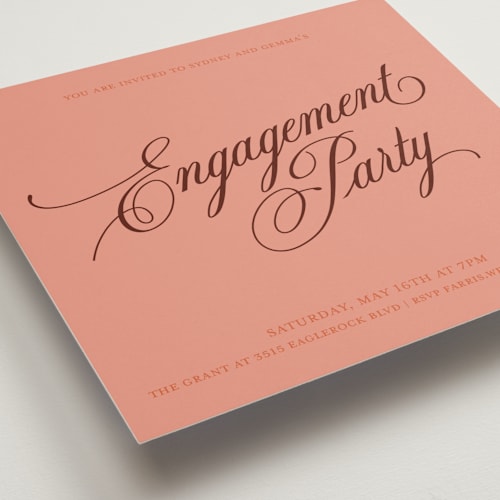 This is a poppy engagement party invitations with standard by Morgan Kendall called bloom printing on signature in standard