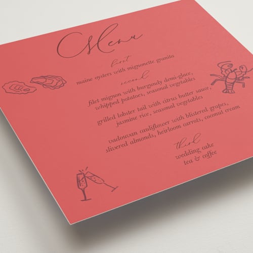 This is a lobster shell menu cards with standard by Cotton and Bow called i found my pearl printing on signature in standard