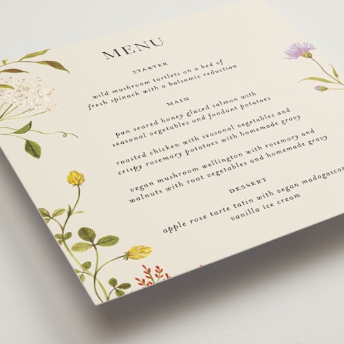 This is a poppy menu cards with standard by Sarah Knight called wild meadow printing on signature in 5x5