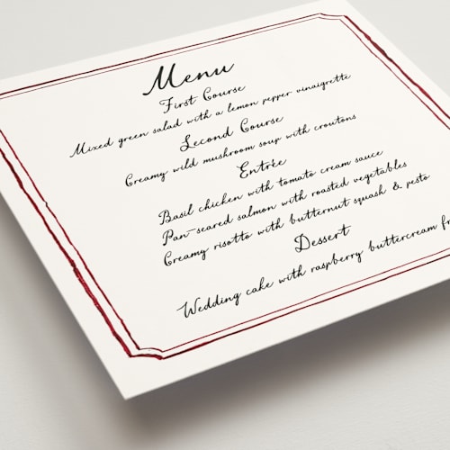 This is a wine menu cards with standard by Cass Loh called handwritten printing on signature in 5x5
