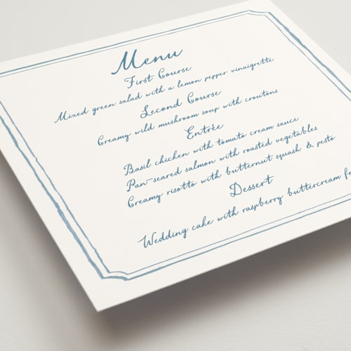This is a neptune menu cards with standard by Cass Loh called handwritten printing on signature in 5x5