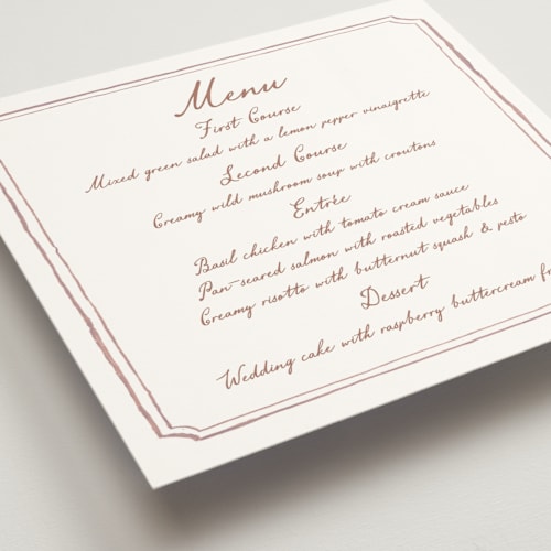 This is a rosewood menu cards with standard by Cass Loh called handwritten printing on signature in 5x5