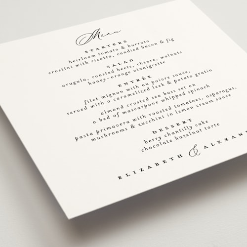 This is a cotton menu cards with standard by Carolyn Nicks called grande printing on signature in 5x5