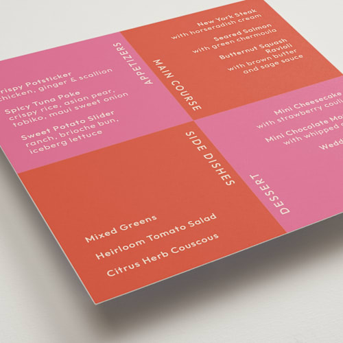 This is a pop menu cards with standard by letterfix called color block printing on signature in standard