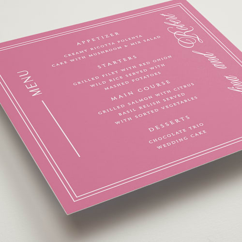 This is a blush menu cards with standard by Sherley Ferreira called aurora printing on signature in standard