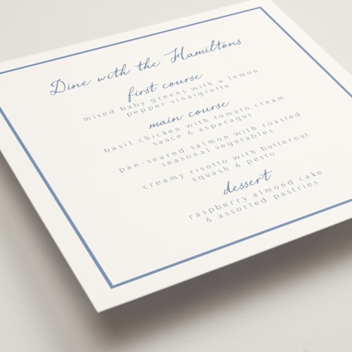 This is a sky menu cards with standard by Nicole Walsh called personal note printing on signature in standard