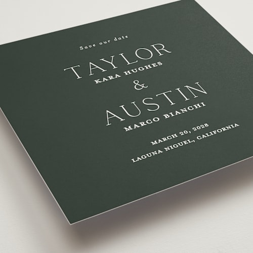 This is a sequoia save the date with standard by Vanessa Doyle called in love printing on signature in standard