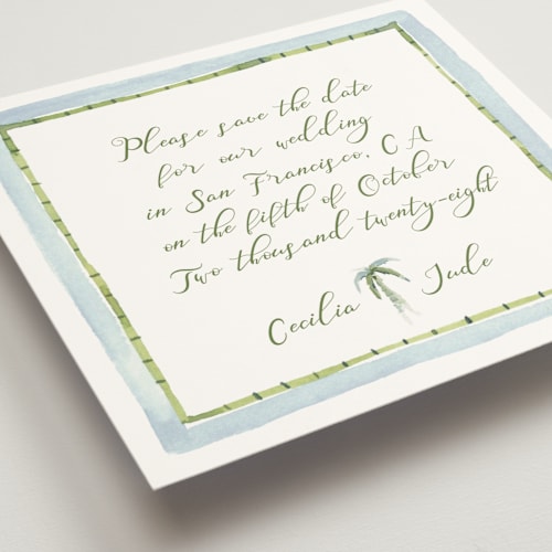 This is a celeste save the date with standard by Pati Cascino called alento printing on signature in standard