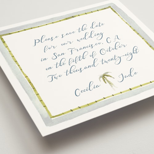 This is a cloud save the date with standard by Pati Cascino called alento printing on signature in standard