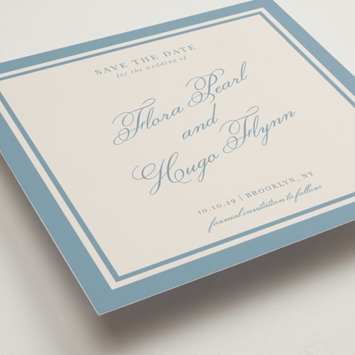 This is a provincial save the date with standard by Kelly Watkins called emerson printing on signature in standard