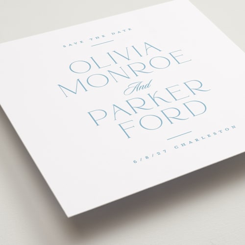This is a sky save the date with standard by Kristie Kern called elan printing on signature in standard