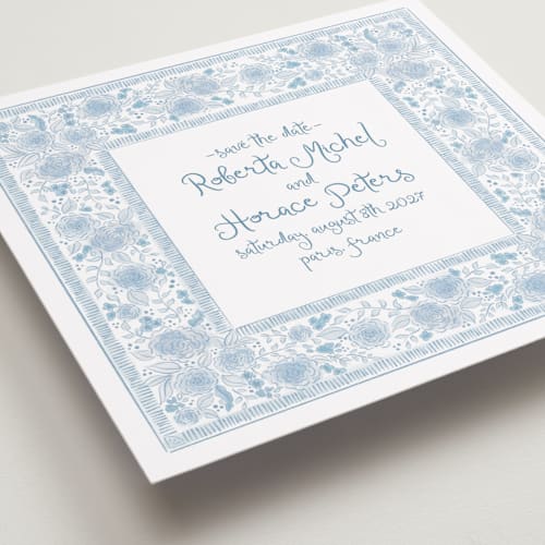 This is a sky save the date with standard by Tamara Hilje called loire printing on signature in standard