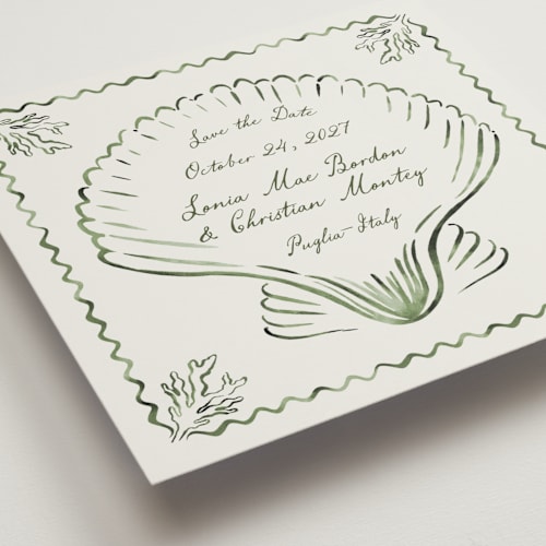 This is a algae save the date with standard by Pati Cascino called puglia printing on signature in standard