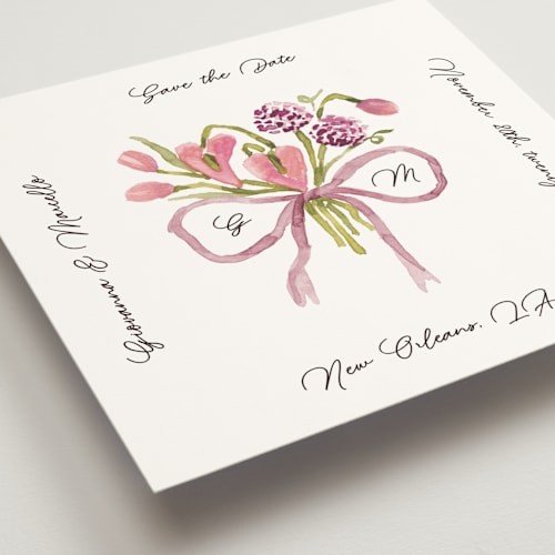 This is a deep blush save the date with standard by Pati Cascino called barolo printing on signature in standard