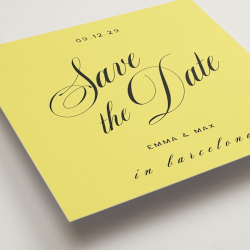 This is a lemon save the date with standard by Ani Somi called in lights printing on signature in standard
