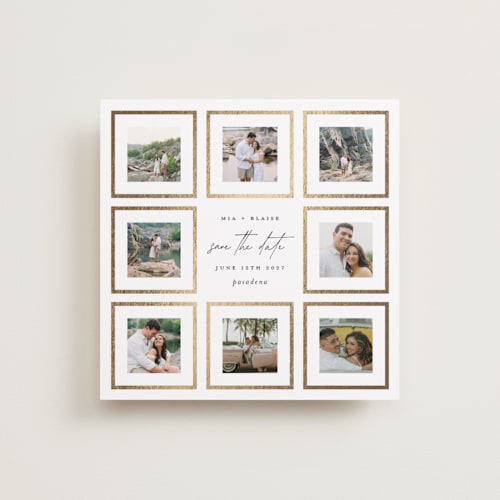 This is a cloud foil stamped save the date cards with foil pressed by Lori Wemple called multi square printing on recycled smooth signature in standard