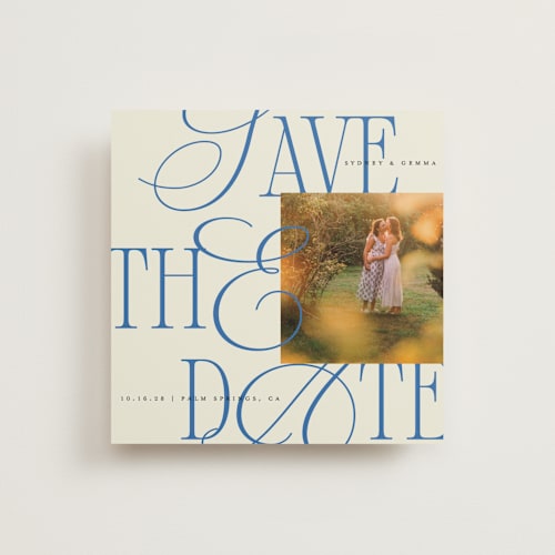 This is a hydrangea save the date with standard by Morgan Kendall called bloom printing on recycled smooth signature in standard