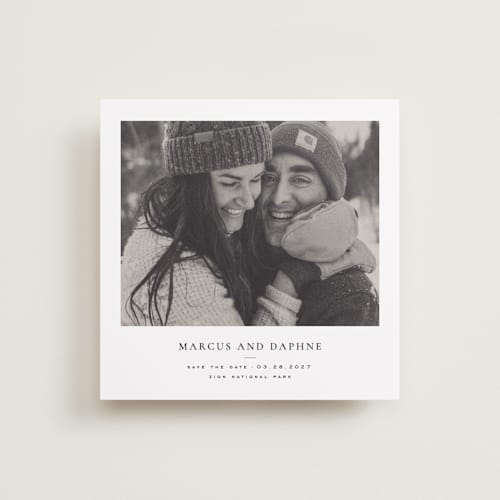 This is a ink save the date with standard by Wildfield Paper Co called daisies printing on recycled smooth signature in 5x5